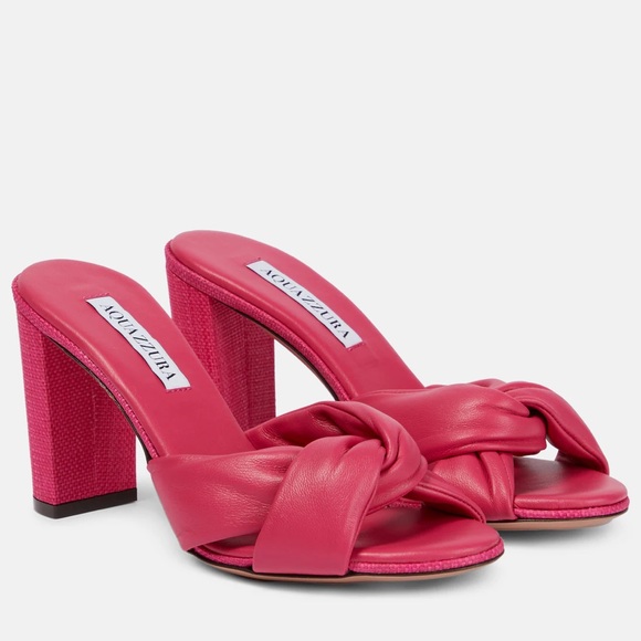 Aquazzura Olie 85mm knotted leather women's Fuchsia Heeled Sandals size 38.5 - Picture 1 of 9